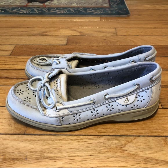 Sperry Top Sider Women's Angelfish Gray Tan Floral Leather Boat Shoes 7.5 Wide - Picture 2 of 7